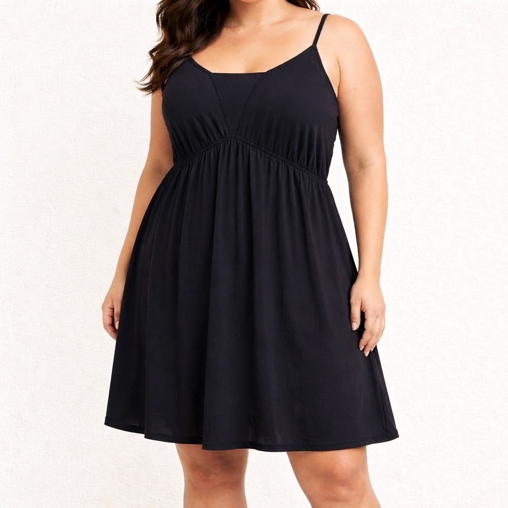White Birch Black Babydoll Mini Dress XL Flowy Stretchy Spaghetti Strap